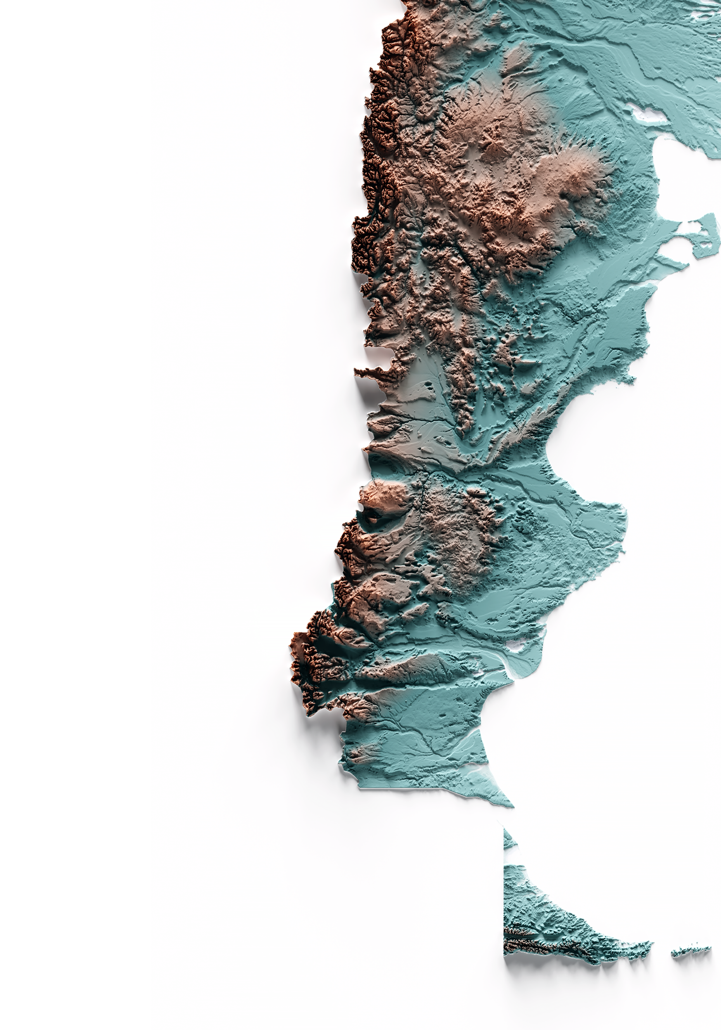 ARGENTINA. Mapa de relieve con contraste.