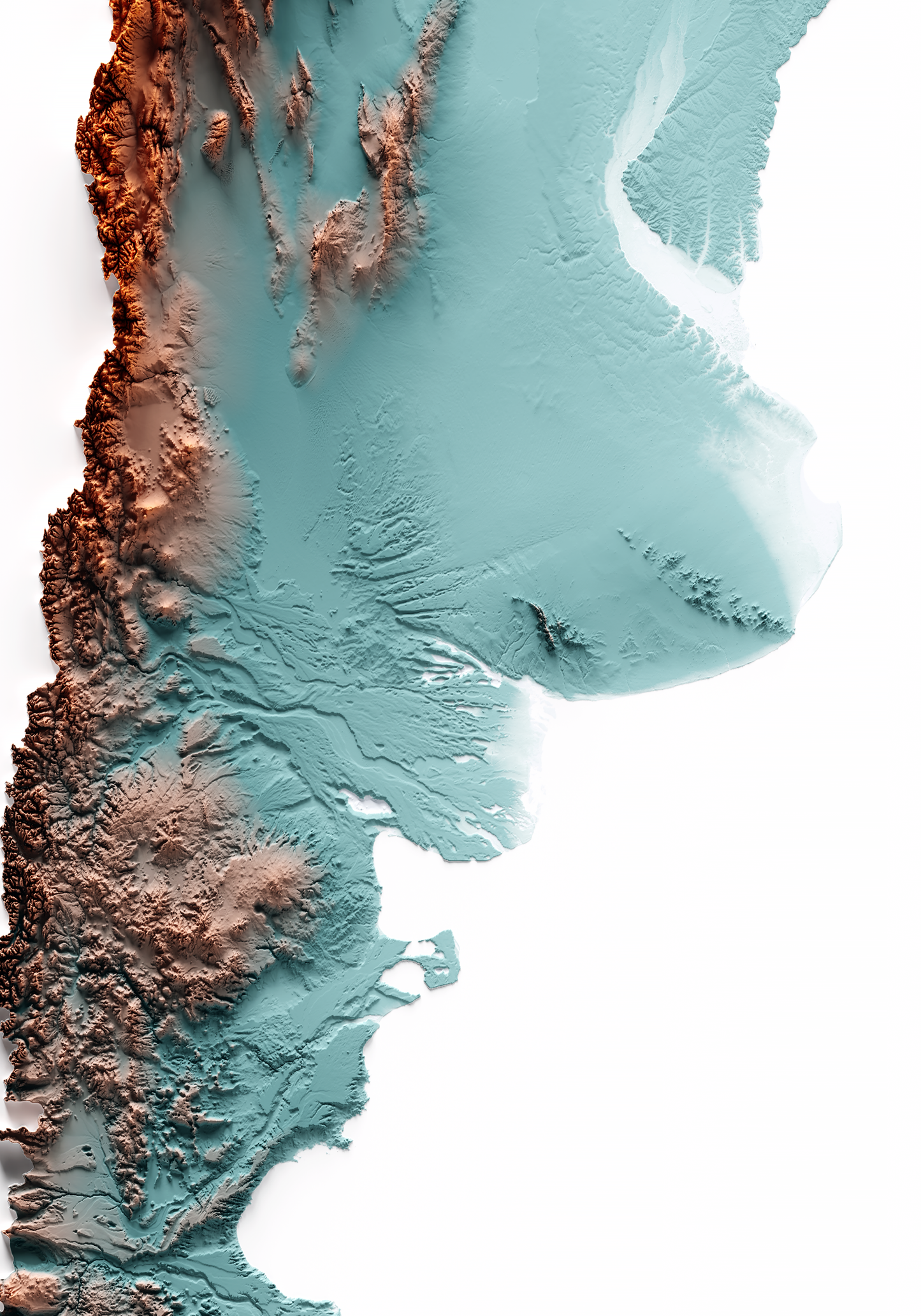 ARGENTINA. Mapa de relieve con contraste.