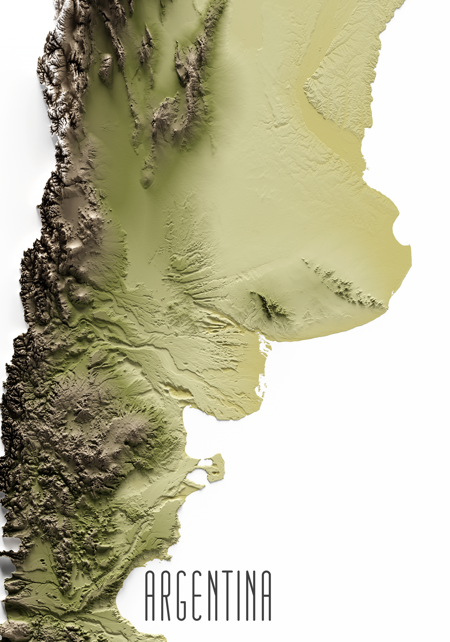 ARGENTINA. Mapa de relieve en colores terrosos.