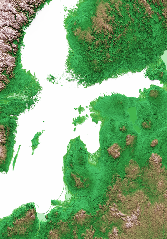 MAR BÁLTICO. Mapa de relieve clásico.