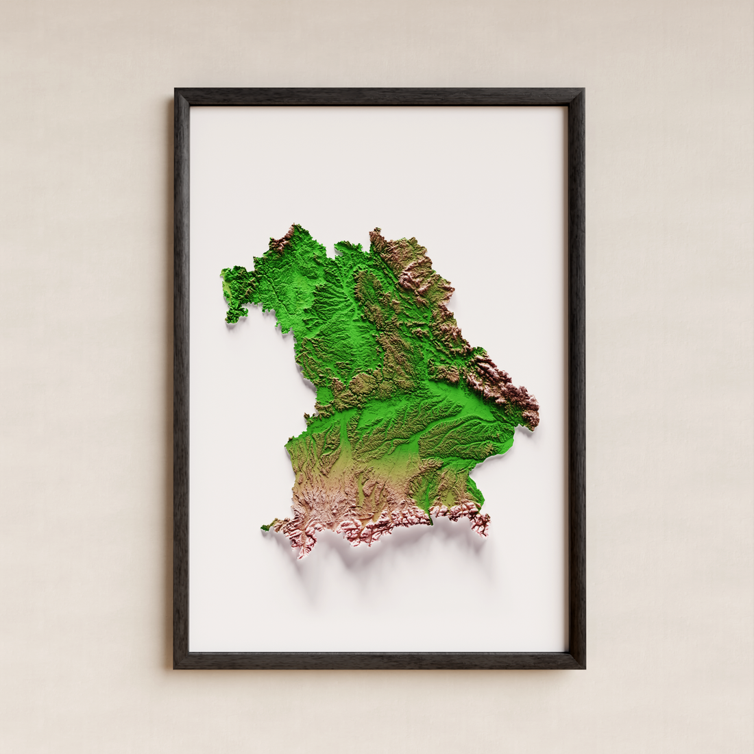 BAYERN. Mapa de relieve artístico / paleta clásica