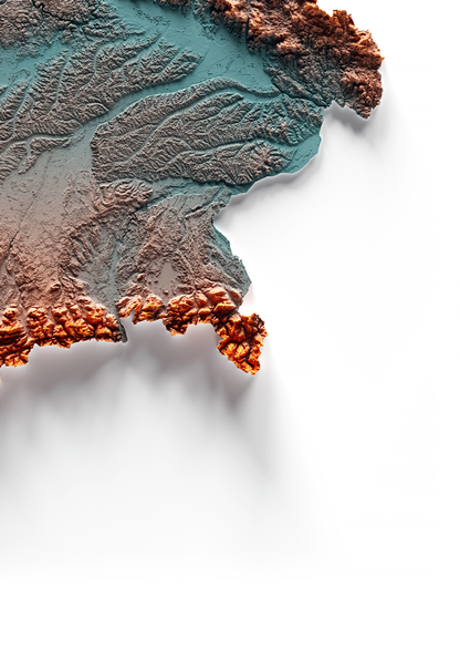 BAVIERA. Mapa de relieve con contraste.