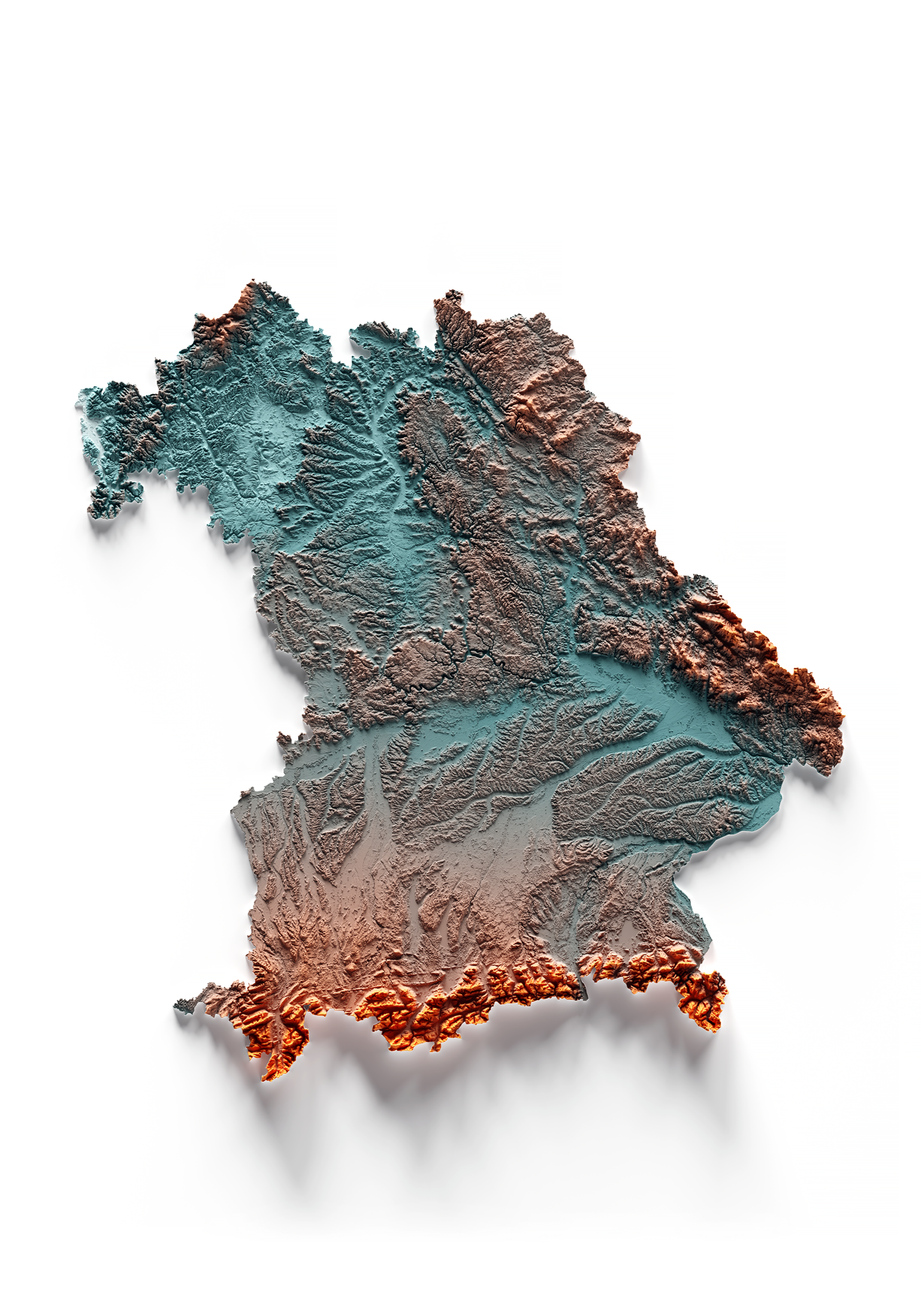 BAVIERA. Mapa de relieve con contraste.