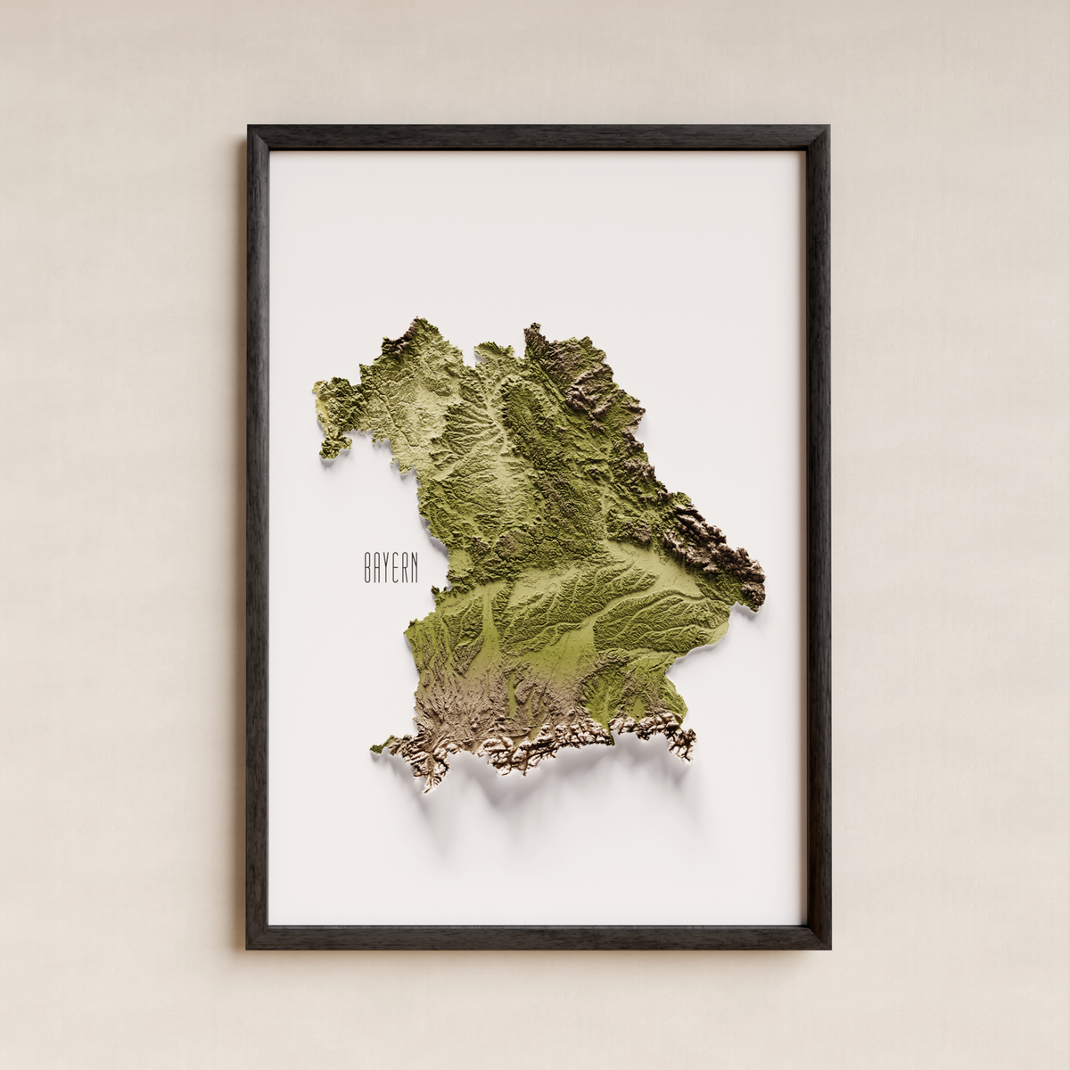BAYERN. Mapa de relleu en tons terrosos