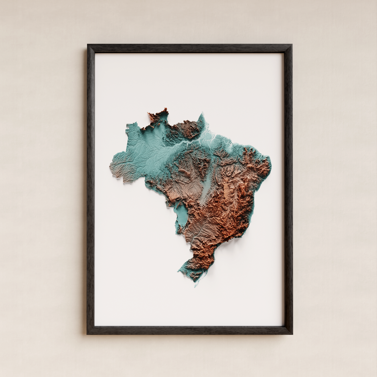 BRASIL. Mapa de relieve artístico / contrastado