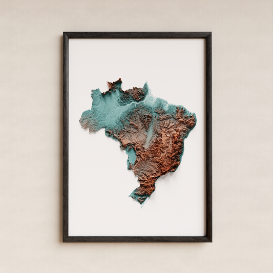 BRAZIL. Mapa de relieve con contraste.