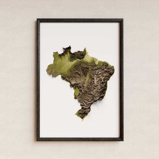 BRAZIL. Mapa de relieve en colores terrosos.