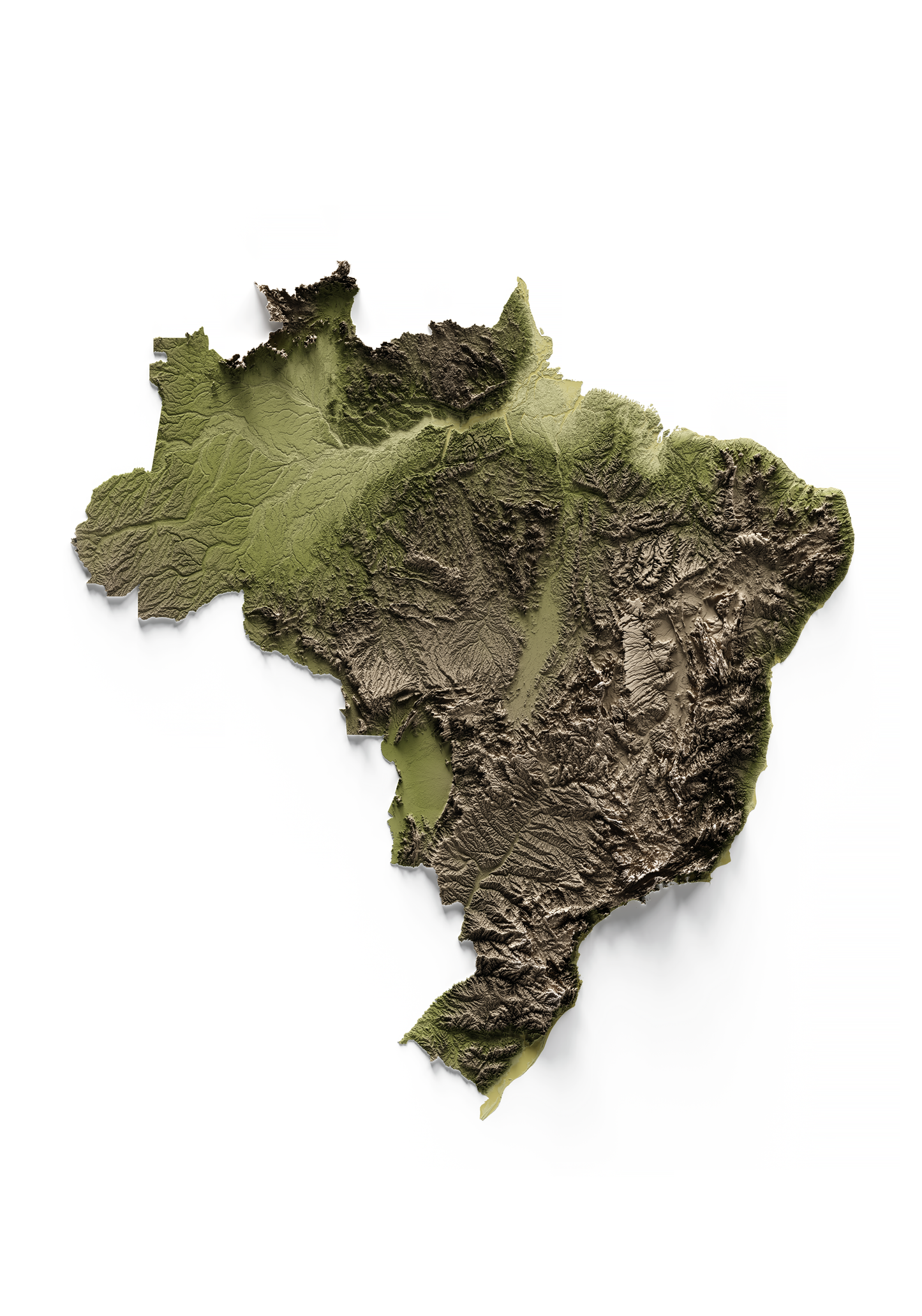BRAZIL. Mapa de relieve en colores terrosos.