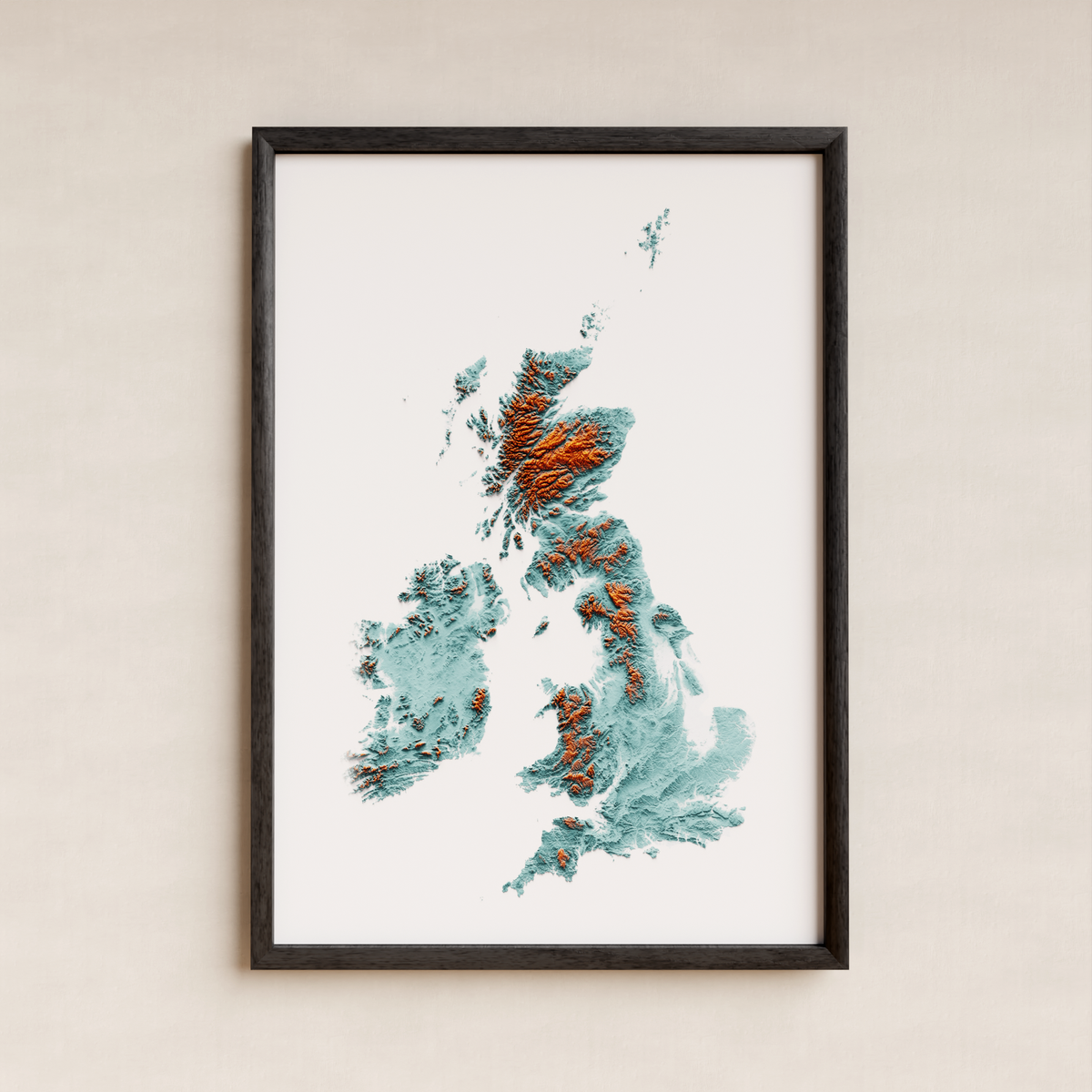 GRAN BRETANYA I IRLANDA. Mapa de relleu artístic / blau i taronja
