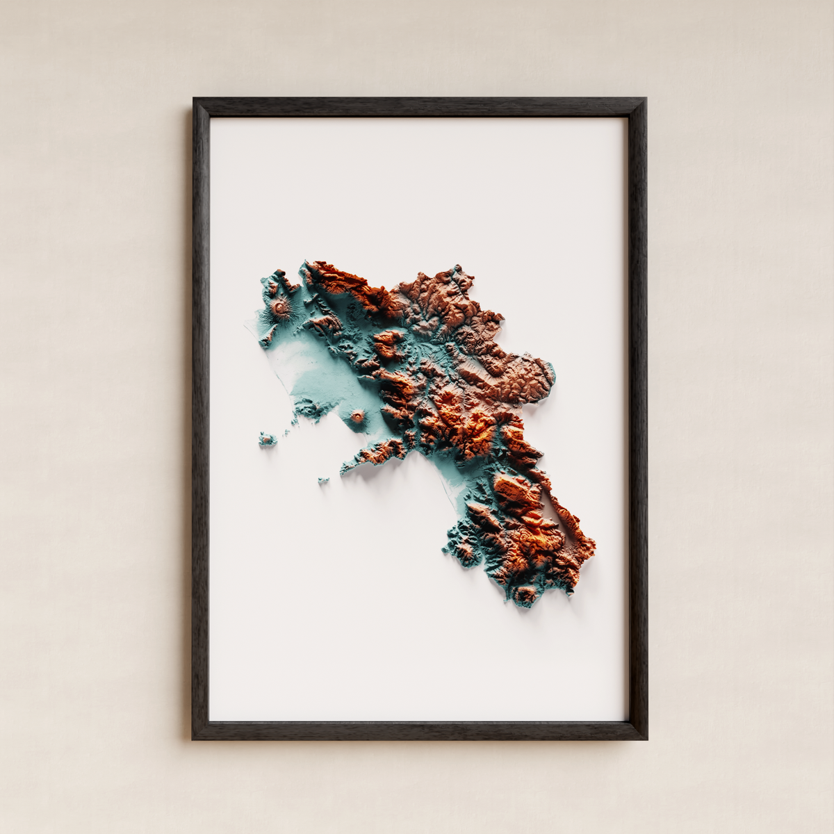 CAMPANIA. Mapa de relleu artístic / blau i taronja