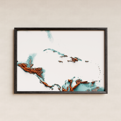 CARIBBEAN. Mapa de relieve con contraste.