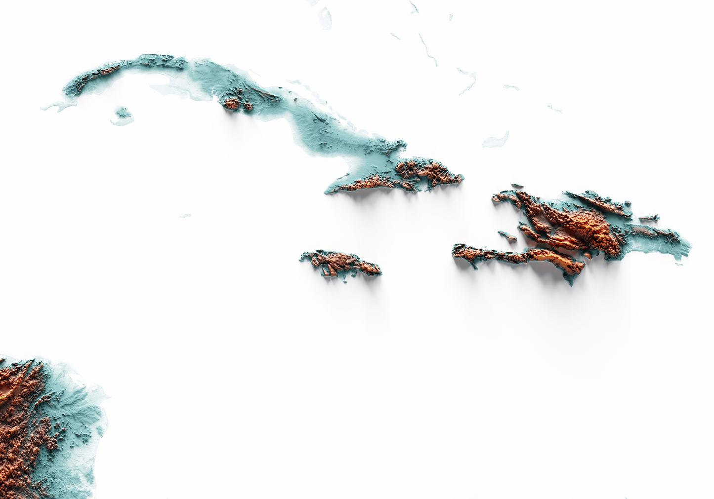 CARIBBEAN. Mapa de relieve con contraste.