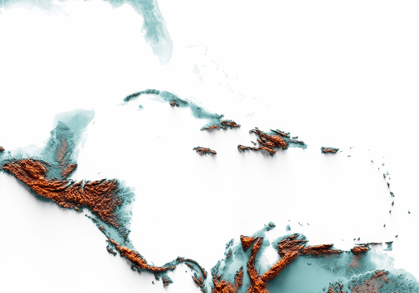 CARIBBEAN. Mapa de relieve con contraste.