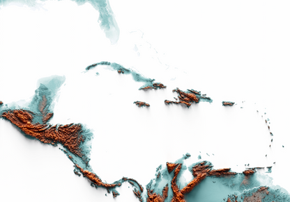 CARIBBEAN. Mapa de relieve con contraste.