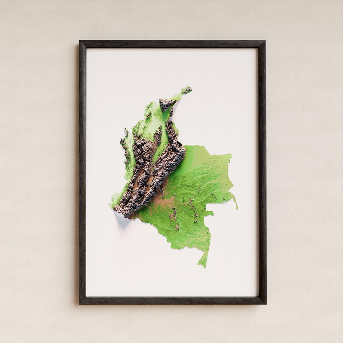 COLOMBIA. Mapa de relieve artístico / paleta clásica