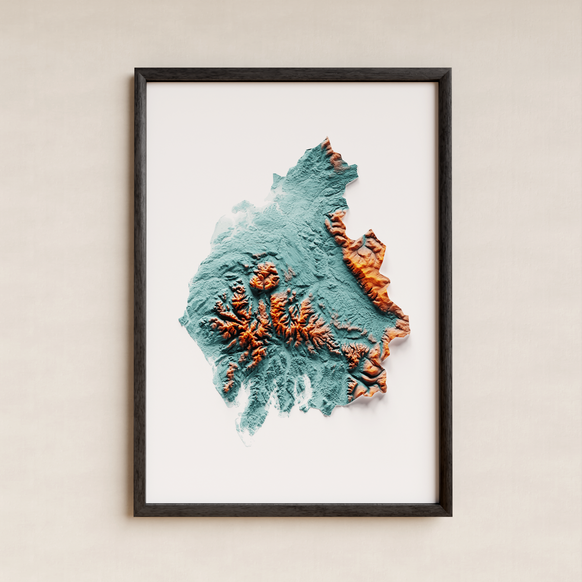 CUMBRIA. Mapa de relleu artístic / blau i taronja