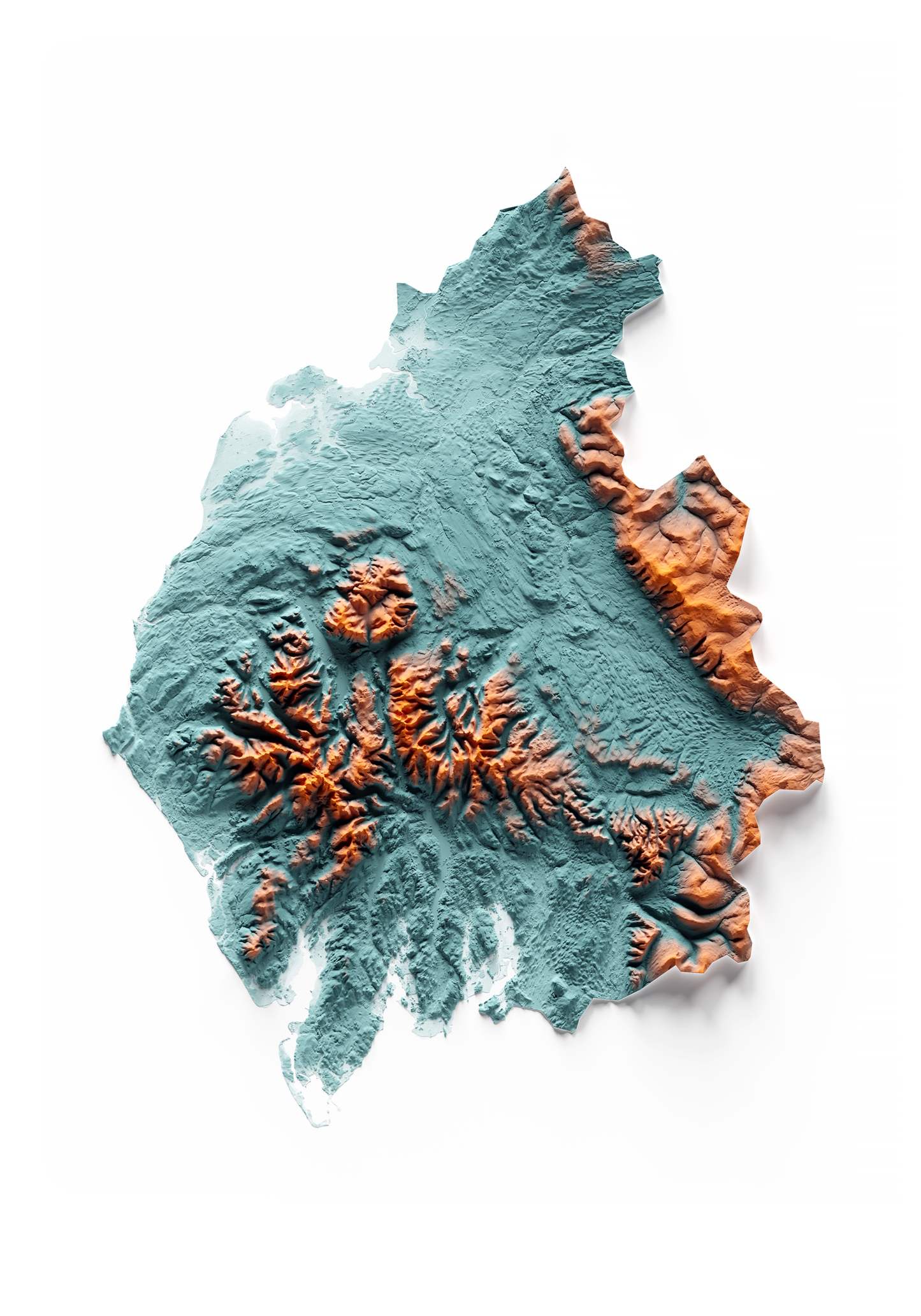 CUMBRIA. Mapa de relieve con contraste.