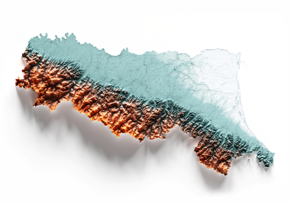 EMILIA-ROMAÑA. Mapa de relieve con contraste.