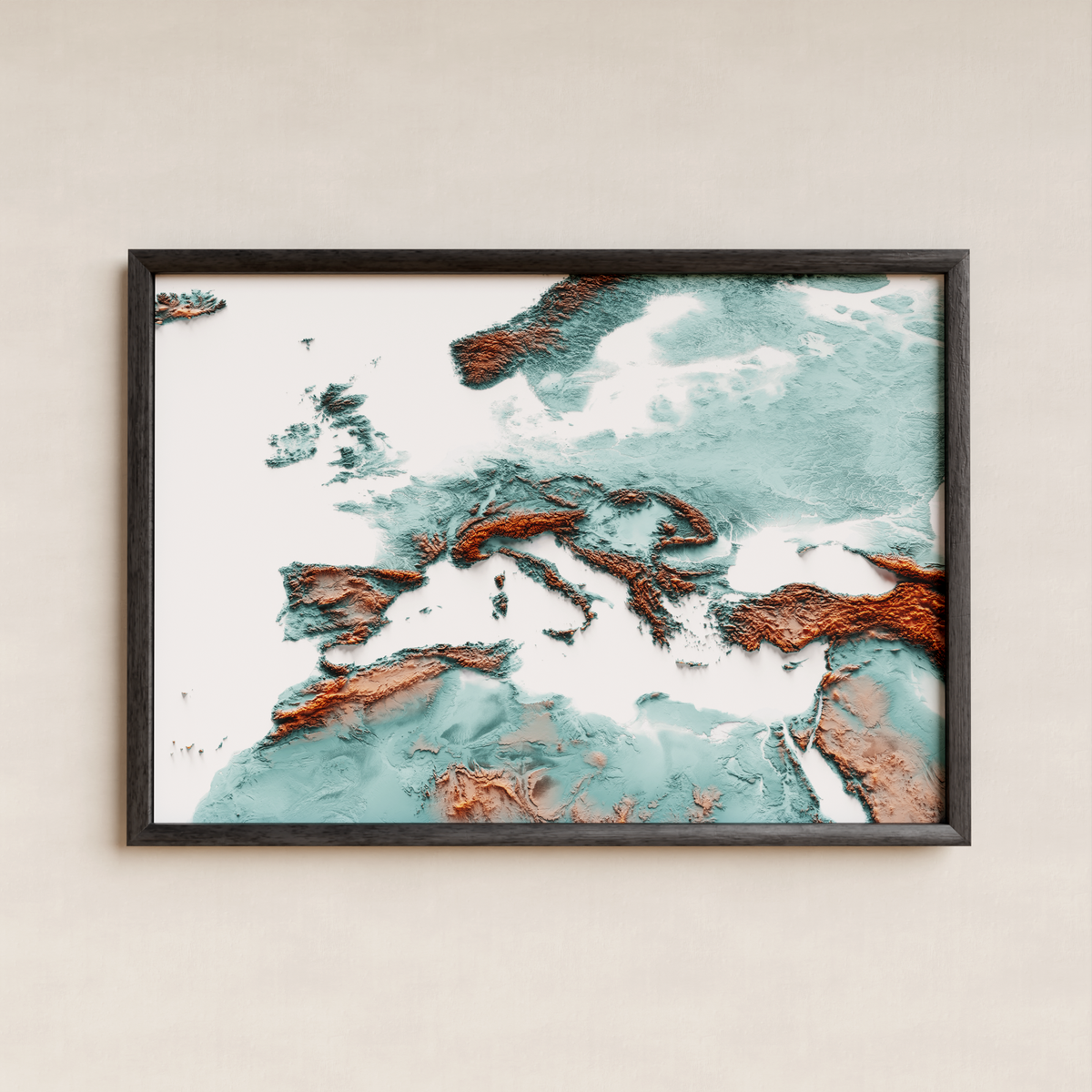 EUROPA. Mapa de relieve artístico / azul y naranja