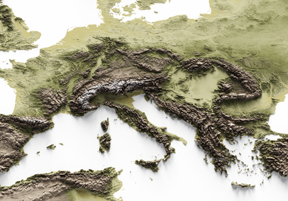 EUROPE. Mapa de relieve en colores terrosos.