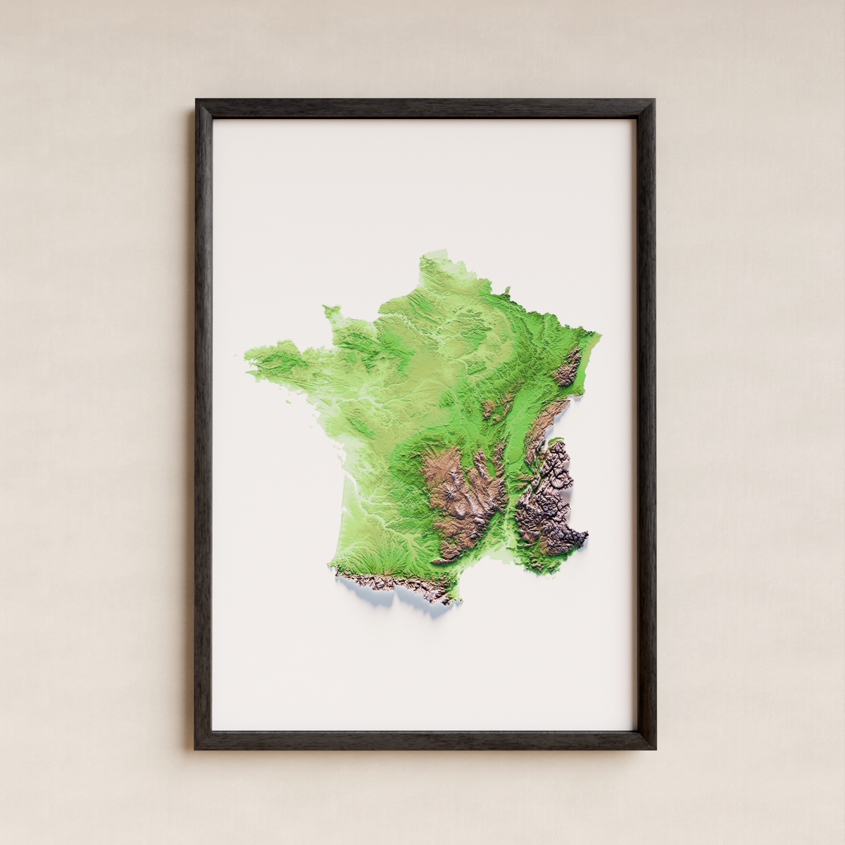 FRANCIA. Mapa de relieve artístico / paleta clásica