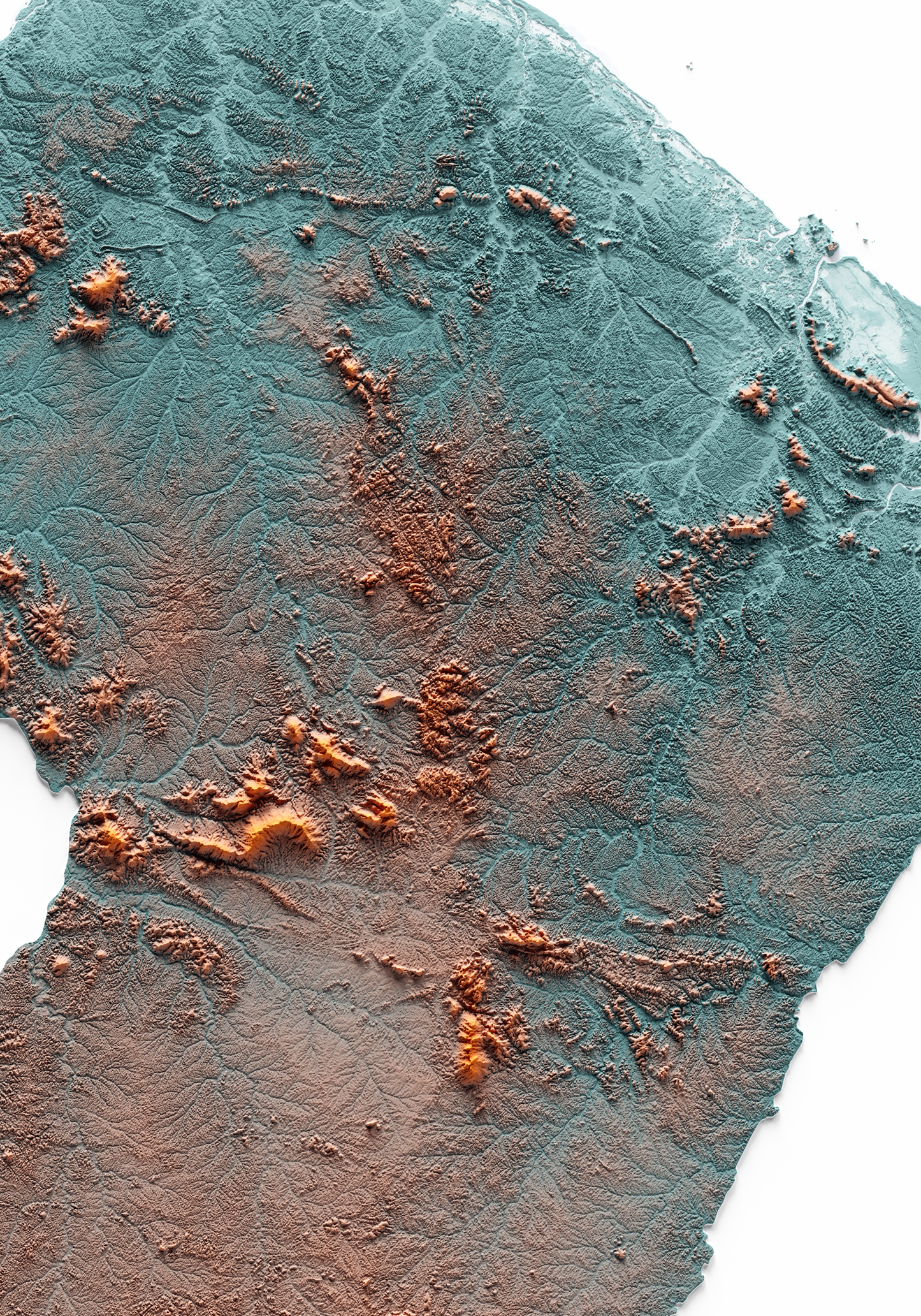 GUIANA FRANCESA. Mapa de relieve con contraste.
