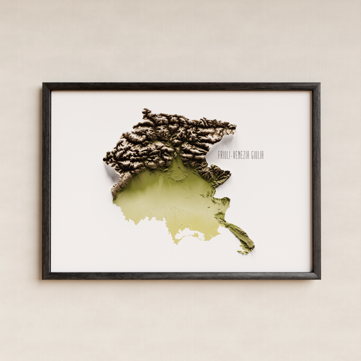FRIULI-VENEZIA GIULIA. Mapa de relieve artístico / tonos tierra
