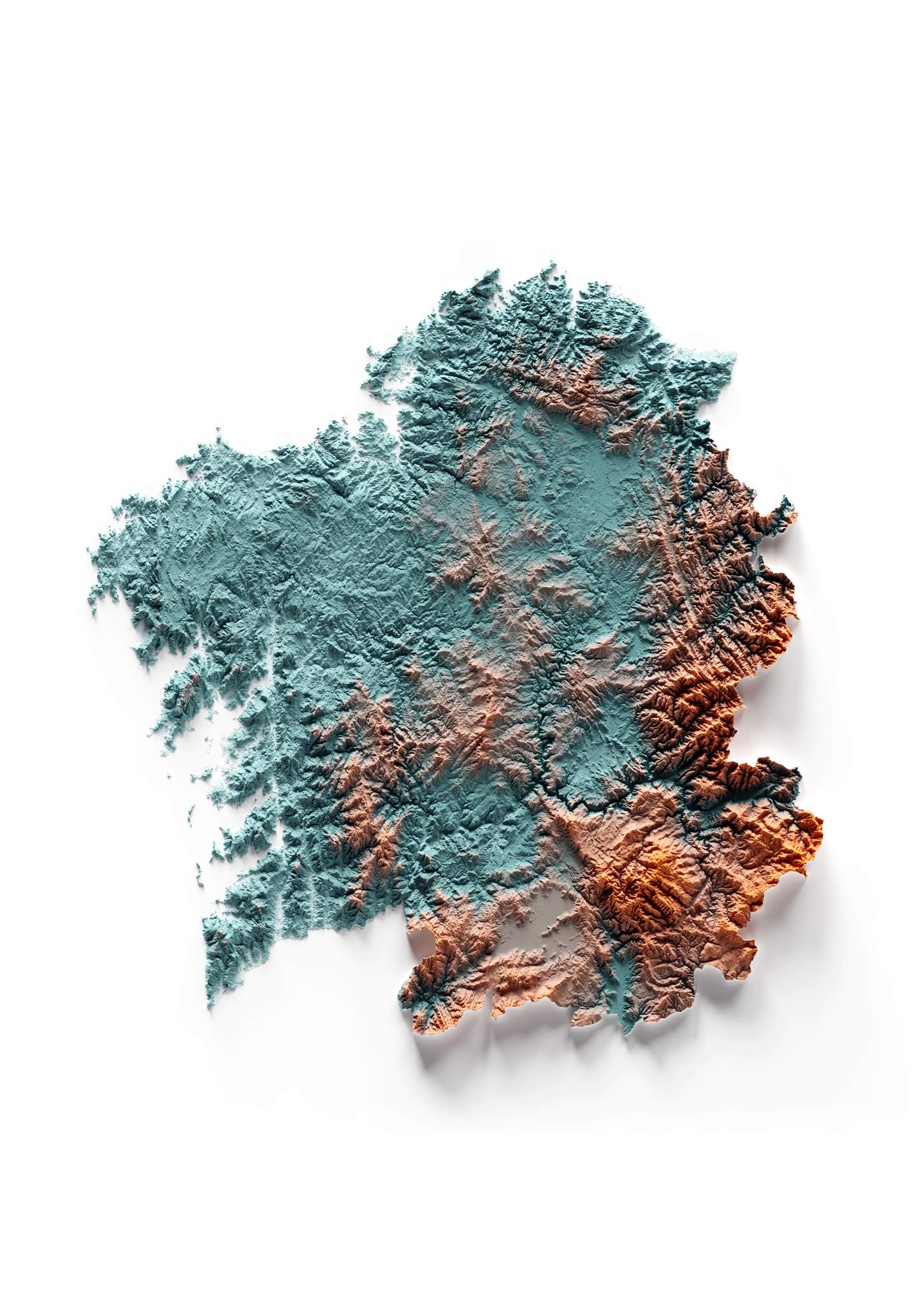 GALICIA. Mapa de relieve con contraste.