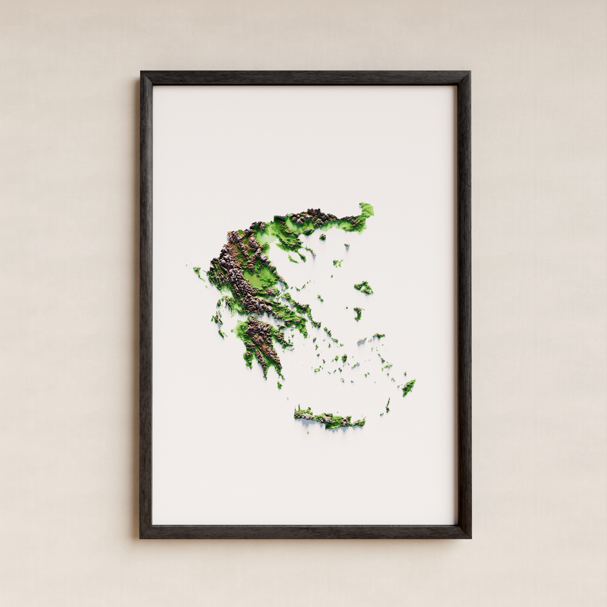 GRECIA. Mapa de relieve artístico / paleta clásica