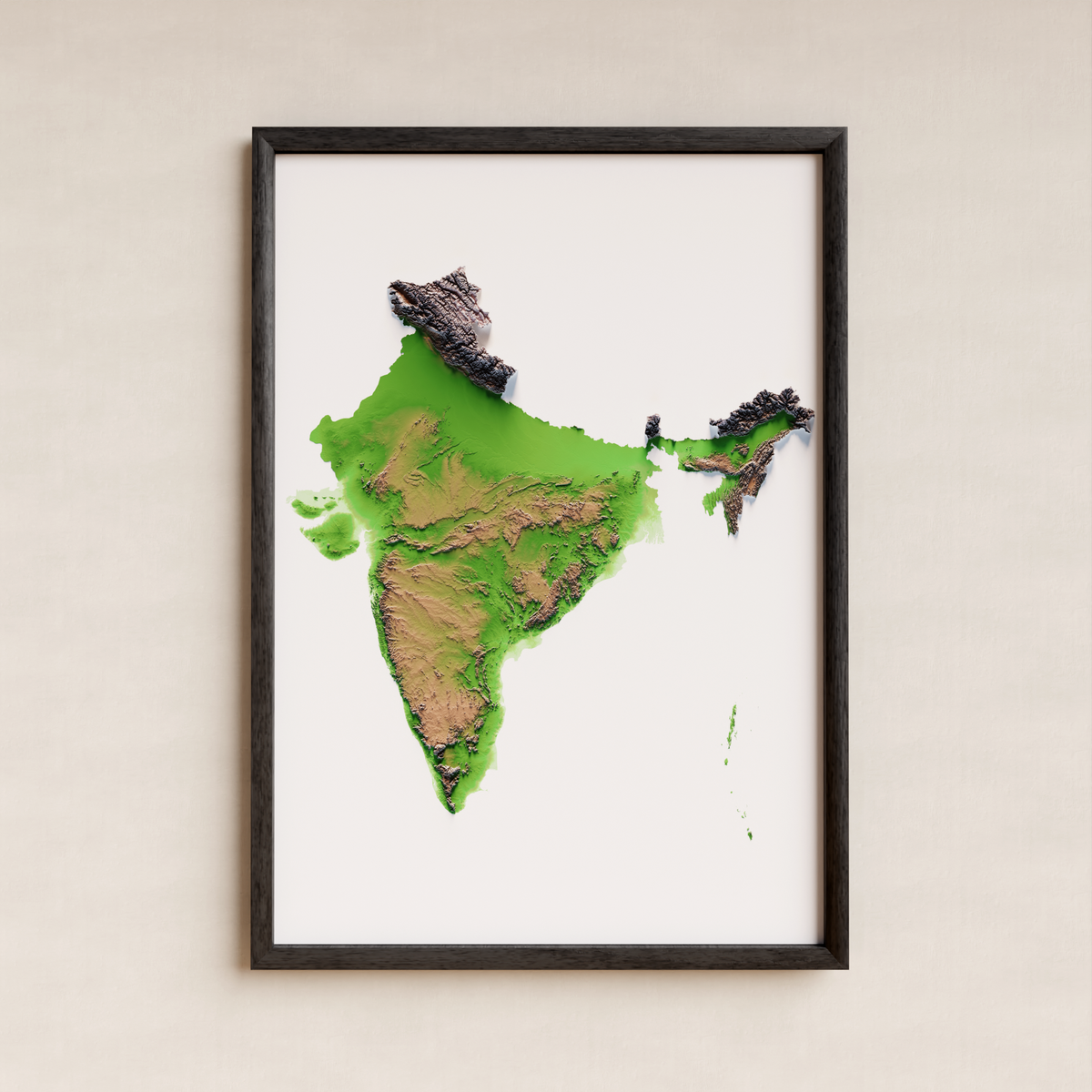 INDIA. Mapa de relieve artístico / paleta clásica