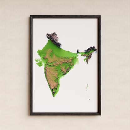 INDIA. Mapa de relieve clásico.