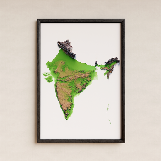 INDIA. Mapa de relieve clásico.