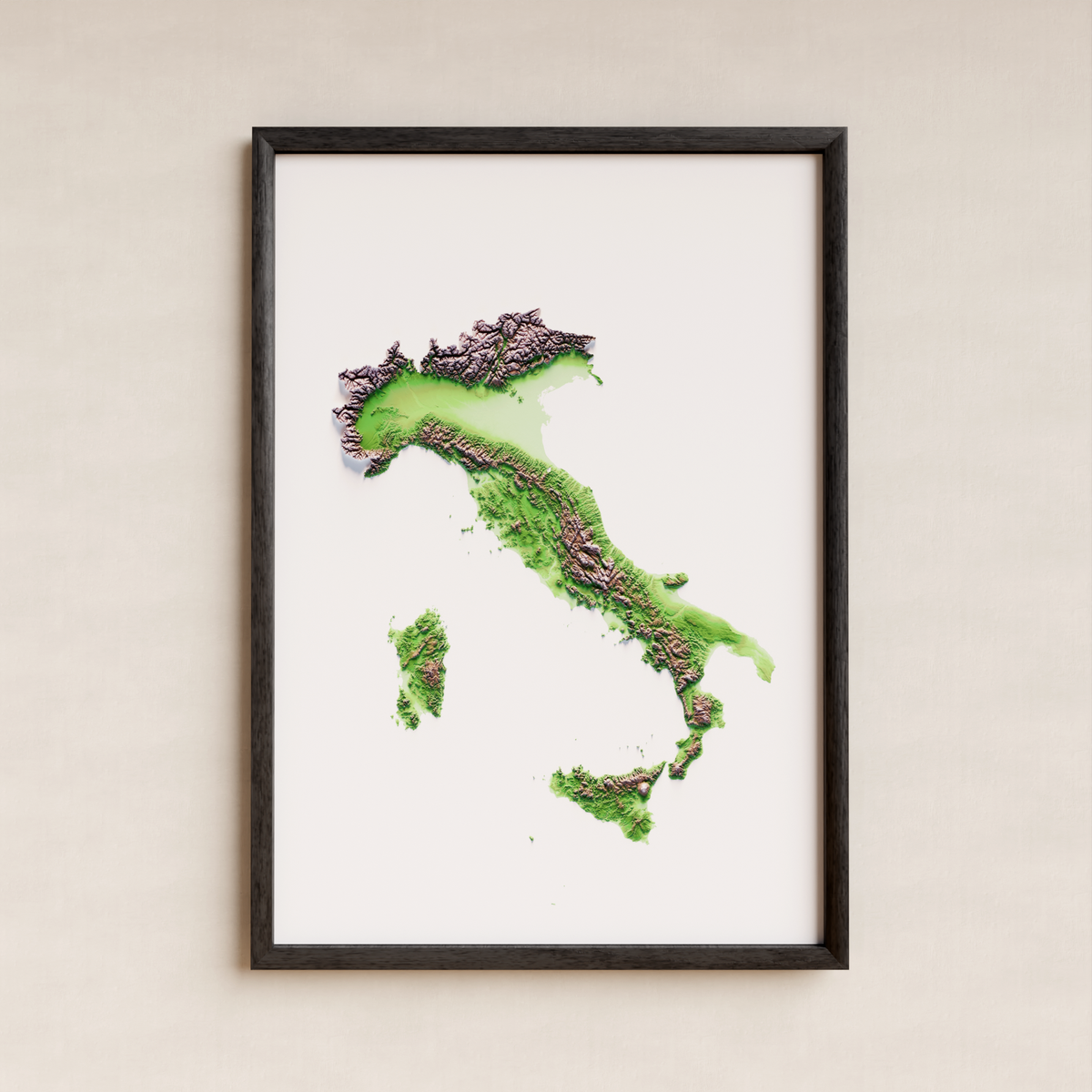 ITALIA. Mapa de relieve artístico / paleta clásica