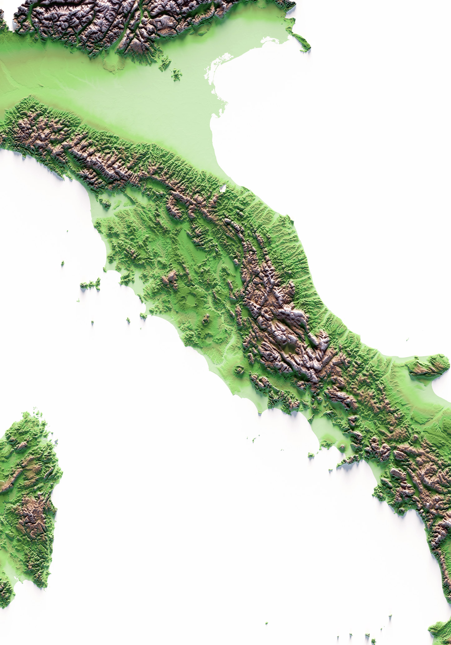 ITALIA. Mapa de relieve clásico.
