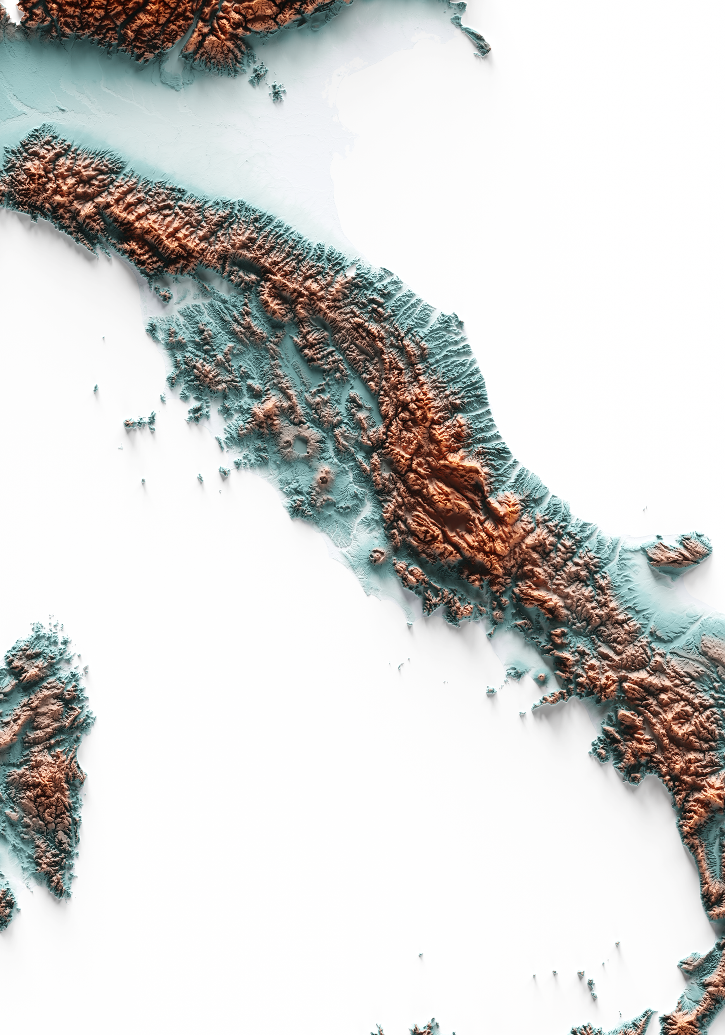 ITALIA. Mapa de relieve con contraste.