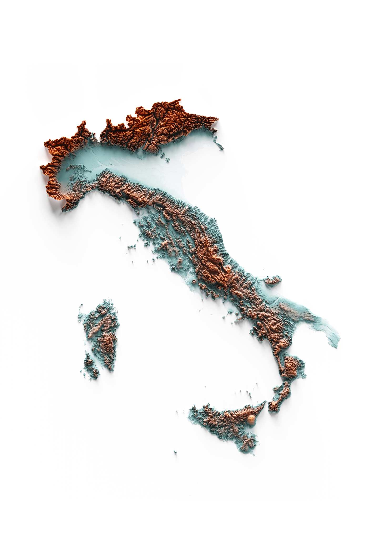 ITALIA. Mapa de relieve con contraste.