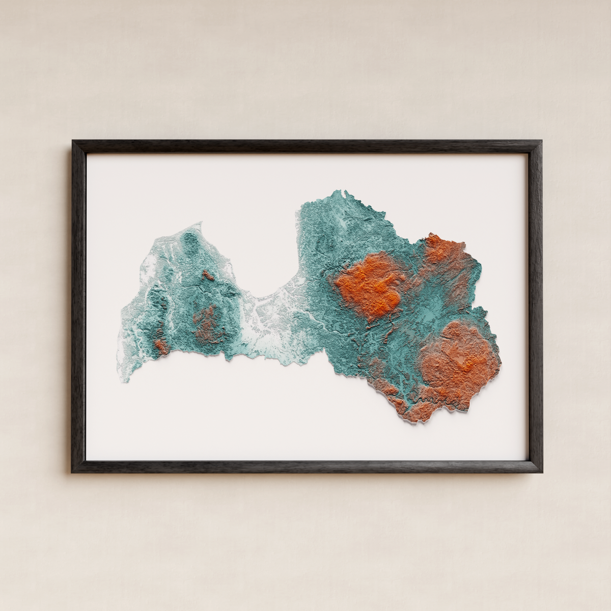 LETONIA. Mapa de relieve artístico / contrastado