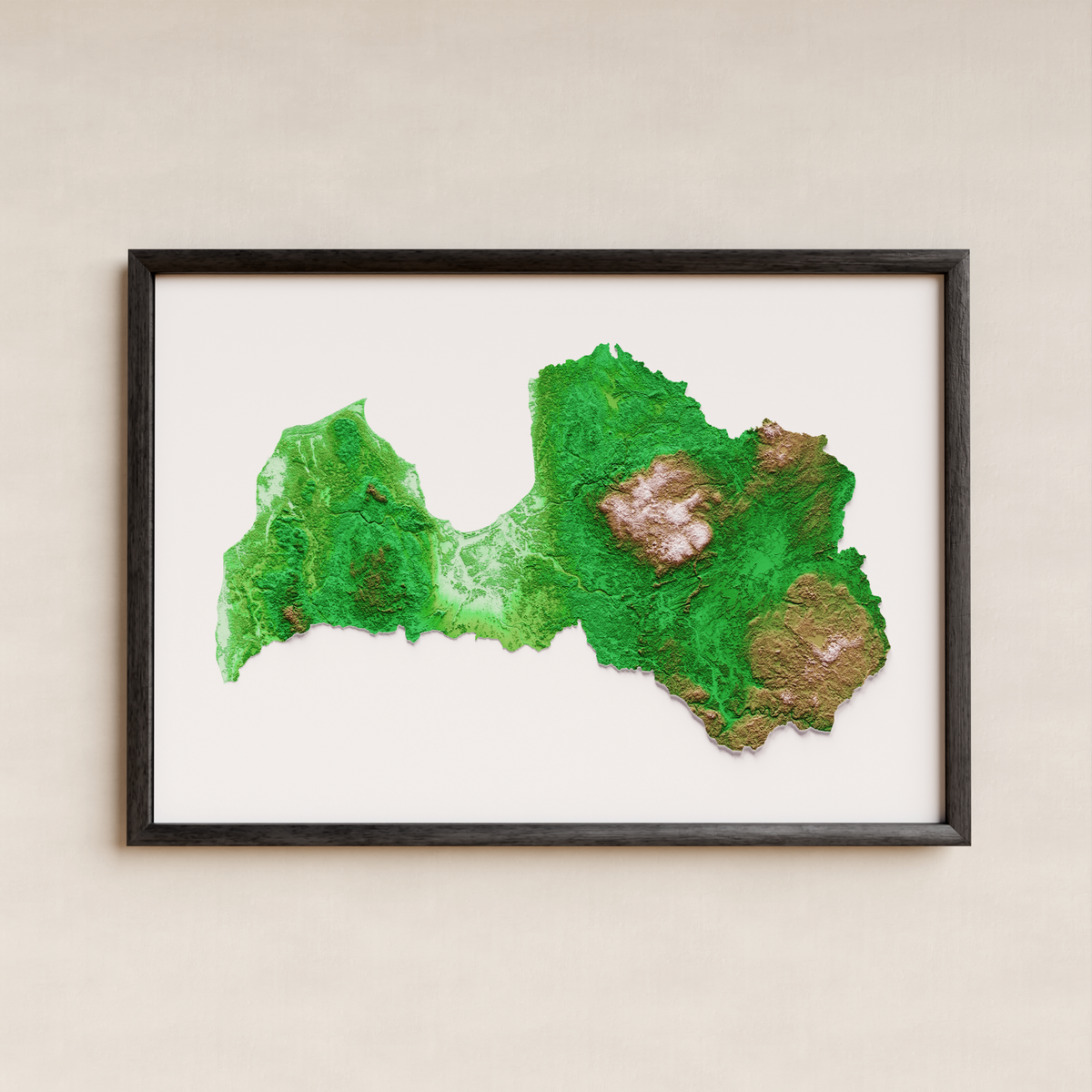 LETONIA. Mapa de relieve artístico / paleta clásica