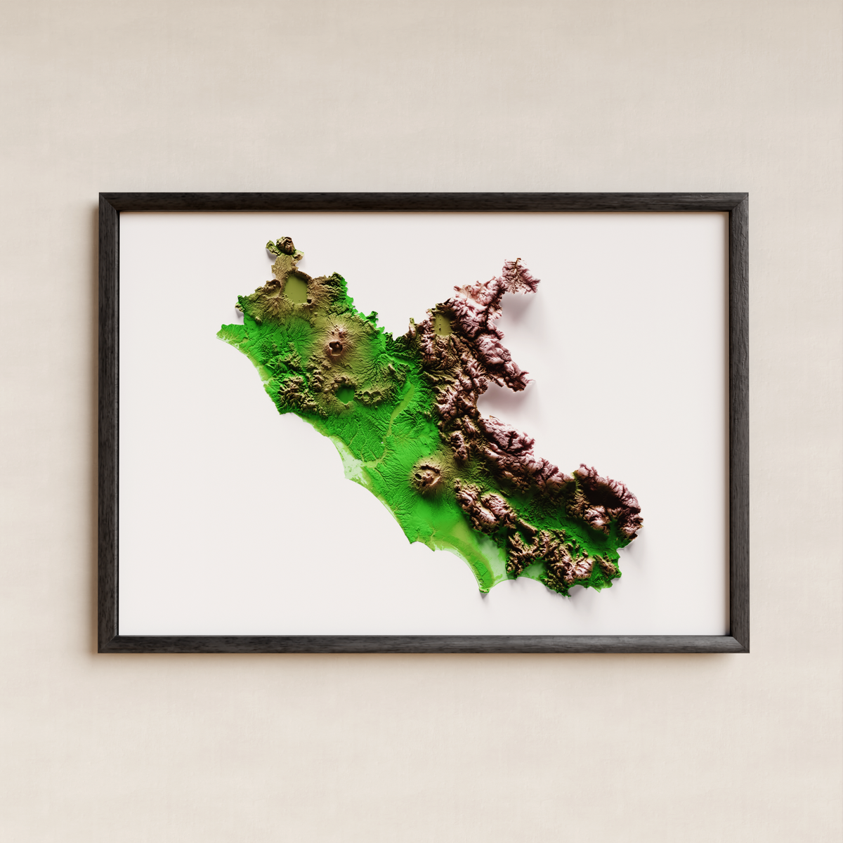 LAZIO. Mapa de relieve artístico / paleta clásica