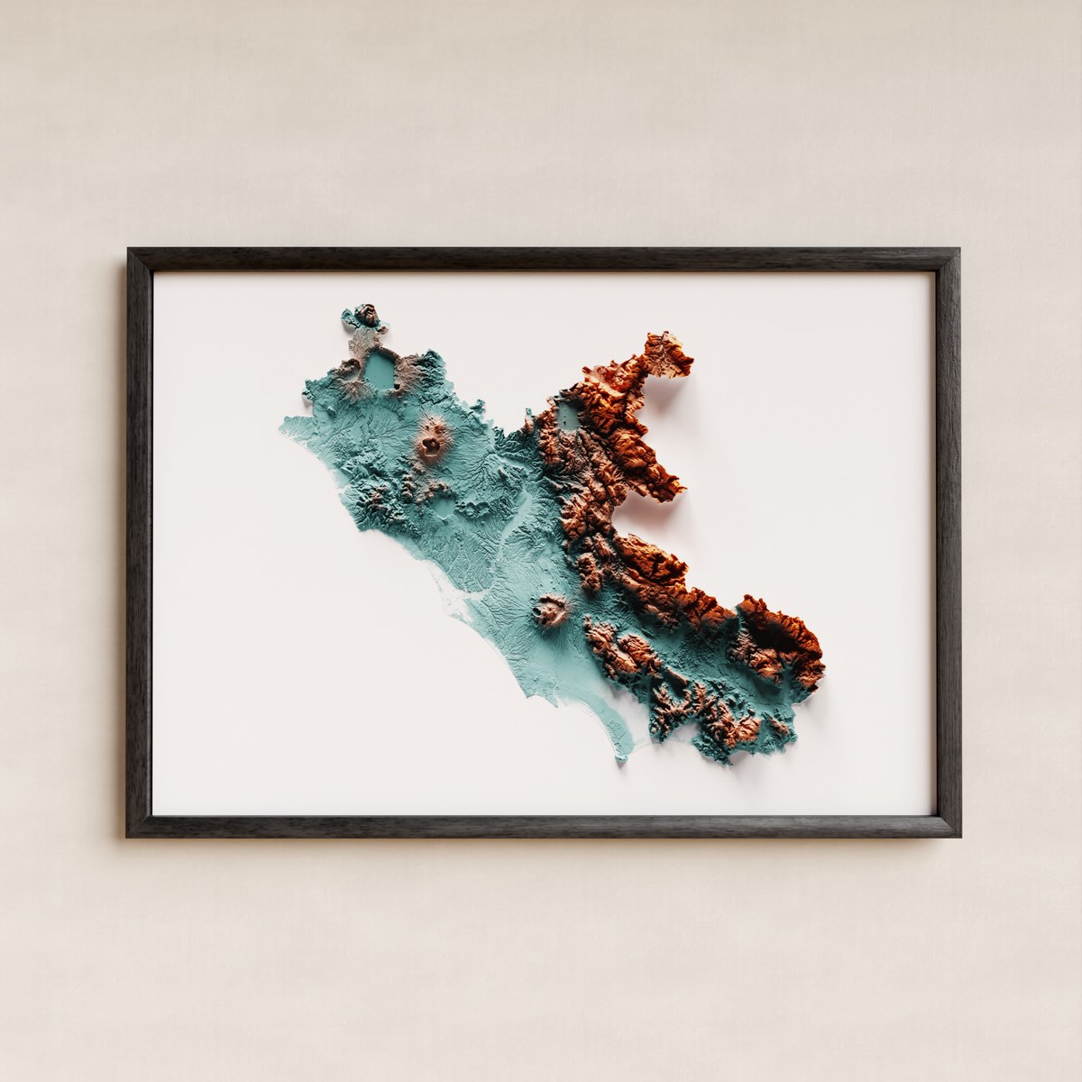 LAZIO. Mapa de relleu artístic / blau i taronja