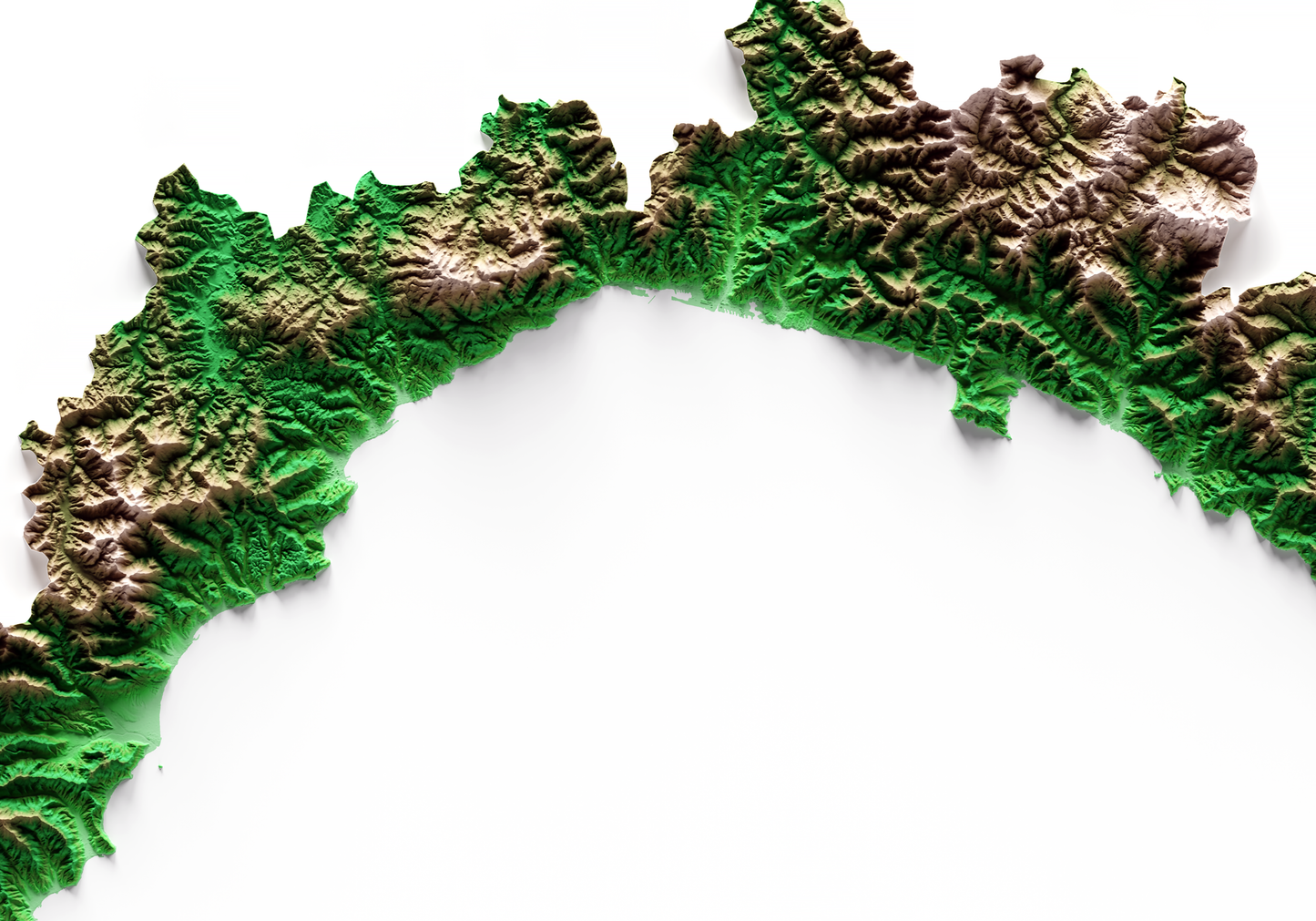 LIGURIA. Mapa de relieve clásico.