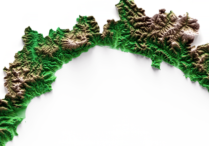 LIGURIA. Mapa de relieve clásico.