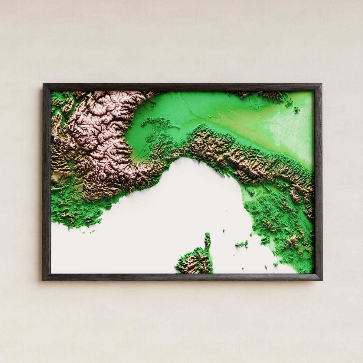 MAR LIGURE. Mapa de relieve artístico / paleta clásica