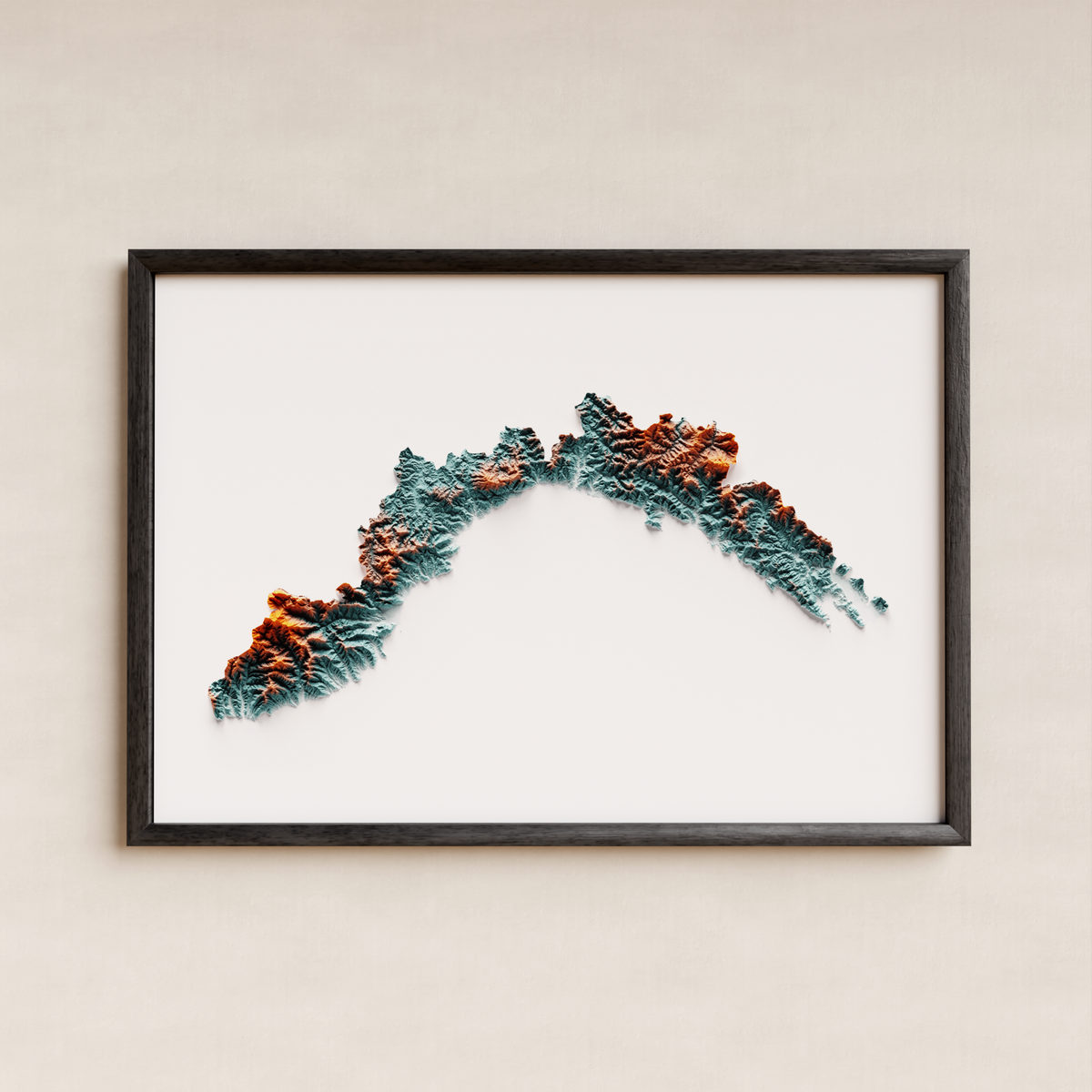 LIGURIA. Mapa de relieve artístico / azul y naranja