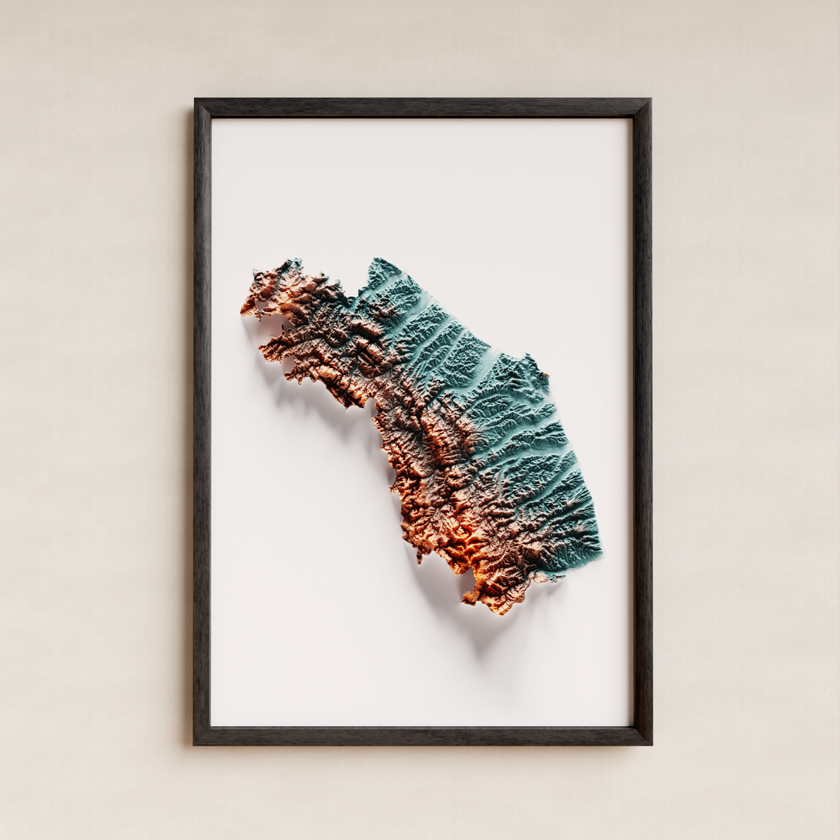 MARCHE. Mapa de relieve artístico / azul y naranja