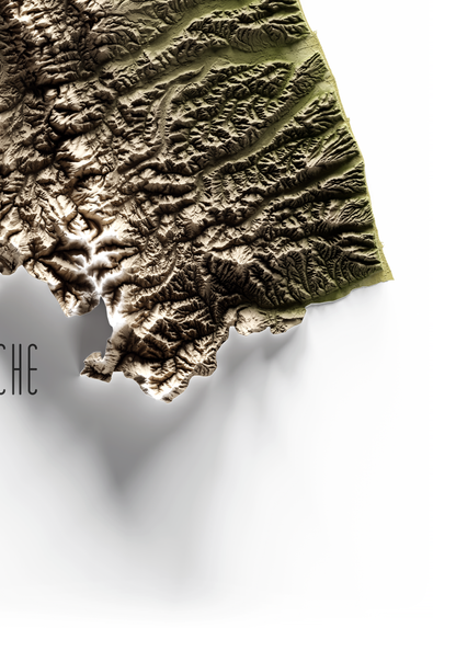MARCHE. Mapa de relieve en colores terrosos.