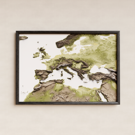 EUROPE. Mapa de relieve en colores terrosos.