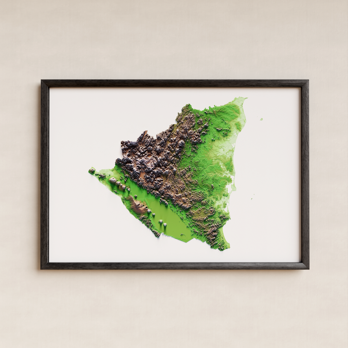 NICARAGUA. Mapa de relleu artístic / paleta clàssica