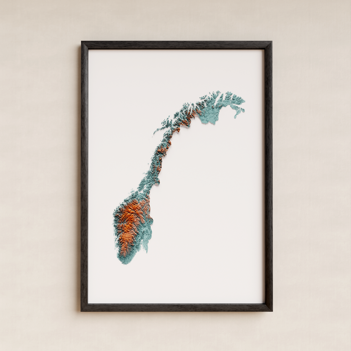 NORUEGA. Mapa de relieve artístico / contrastado