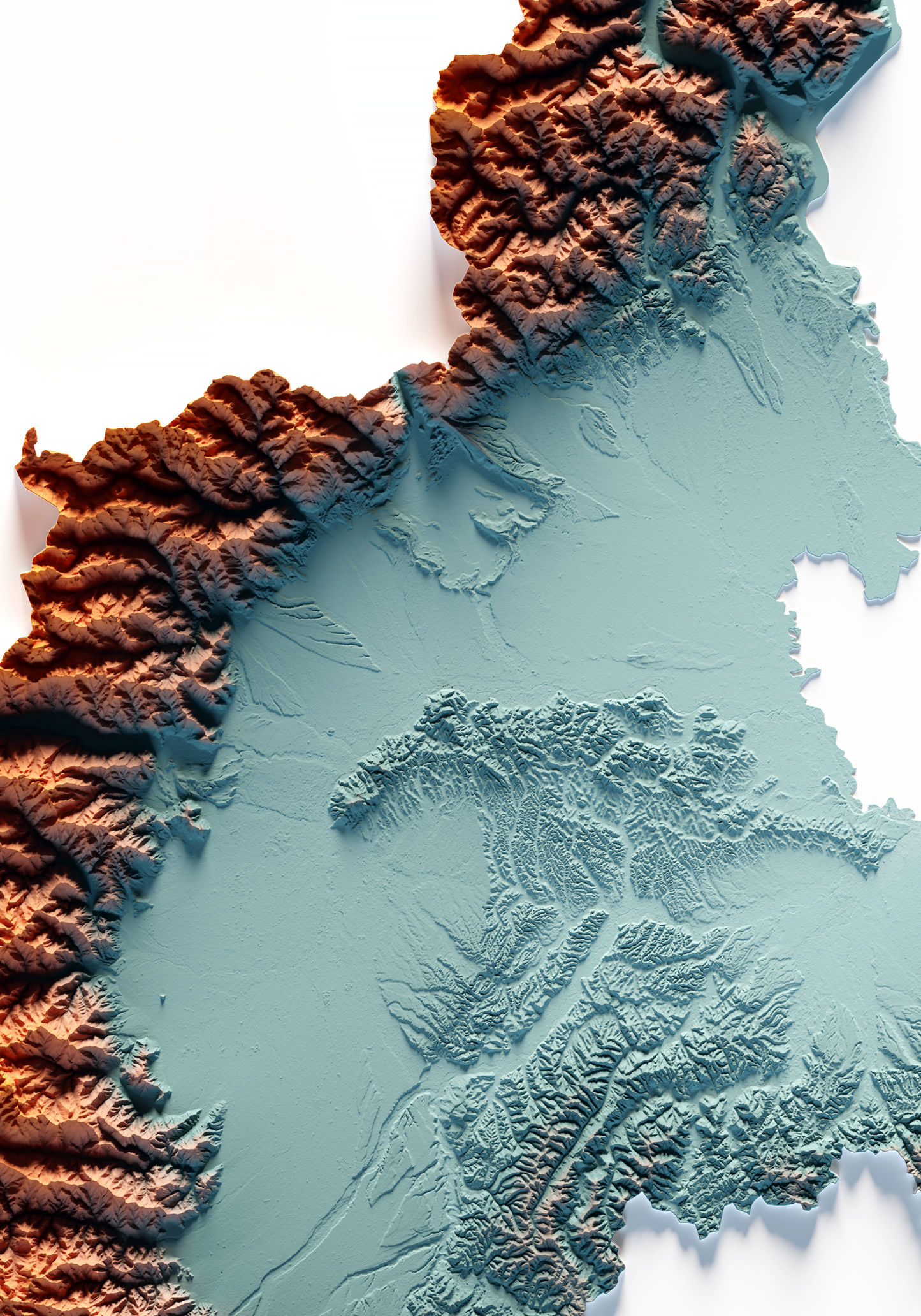 Piamonte. Mapa de relieve con contraste.